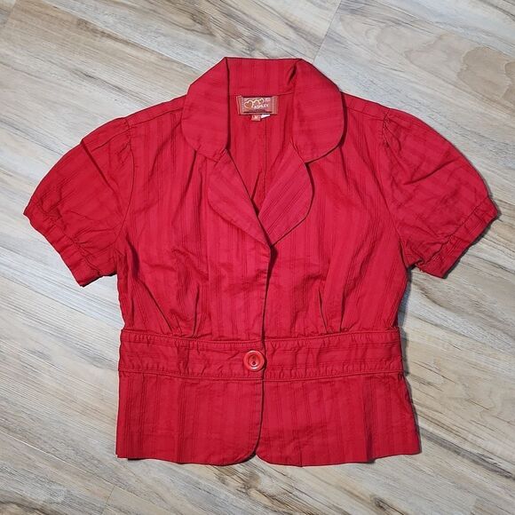 💜Ashley by 26 International Red Cropped Short Sleeve Blazer Medium - Picture 1 of 9